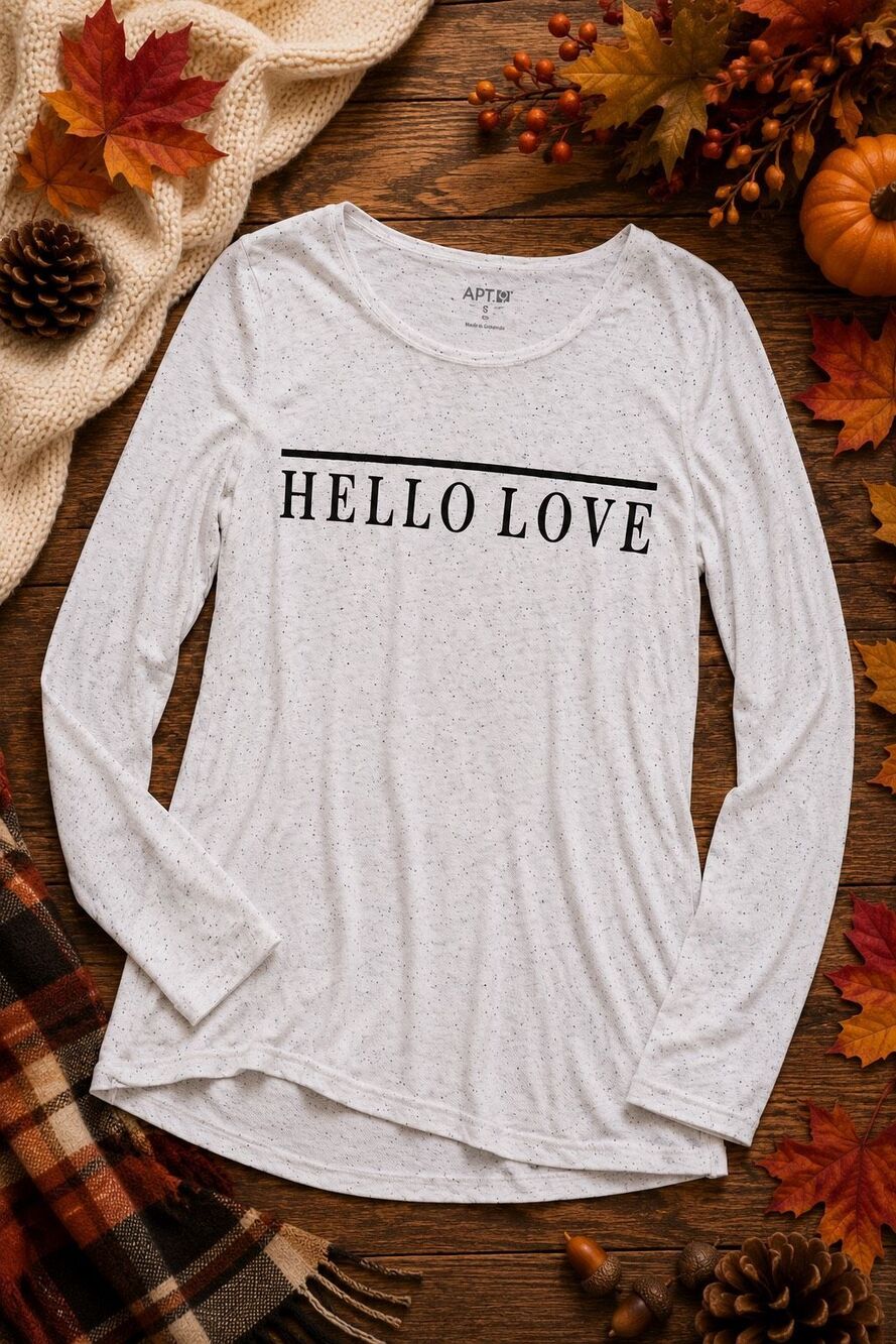 Apt. 9 Women’s Hello Love Long Sleeve Graphic Tee Size Small Gray Speckled